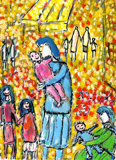 Peinture intitulée "Maternel" par Jean Mirre, Œuvre d'art originale, Huile