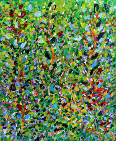 Painting titled "Lush" by Jean Mirre, Original Artwork, Oil Mounted on Wood Stretcher frame