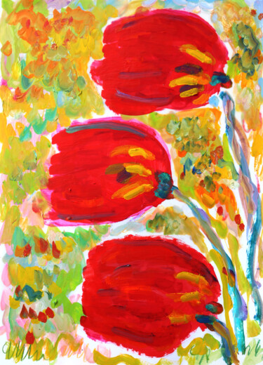 Painting titled "Petits coquelicots" by Jean Mirre, Original Artwork, Oil