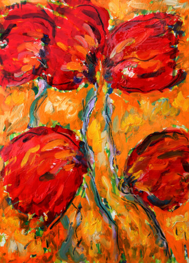 Peinture intitulée "Dahlias" par Jean Mirre, Œuvre d'art originale, Huile