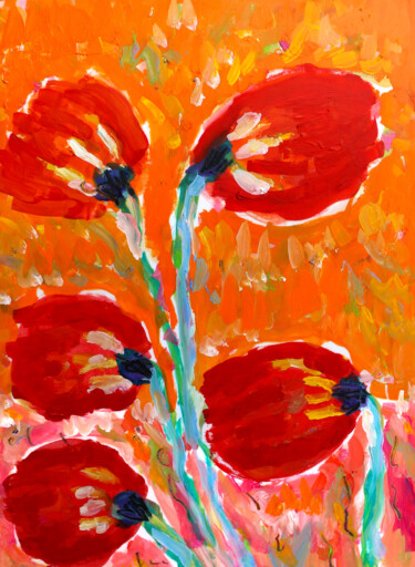 Peinture intitulée "Fleurs flammes" par Jean Mirre, Œuvre d'art originale, Huile