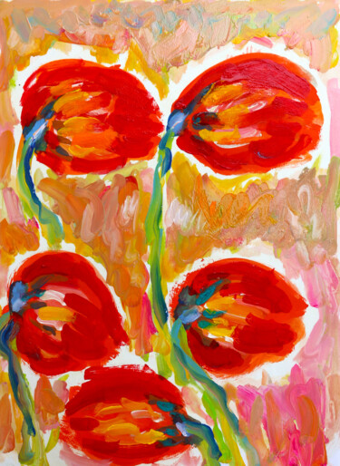 Painting titled "Tulipes1" by Jean Mirre, Original Artwork, Oil