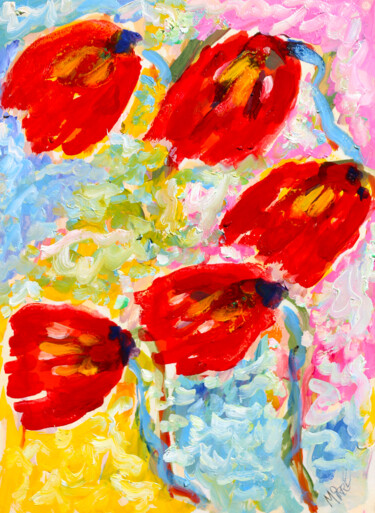 Painting titled "Les tulipes de Fanf…" by Jean Mirre, Original Artwork, Oil