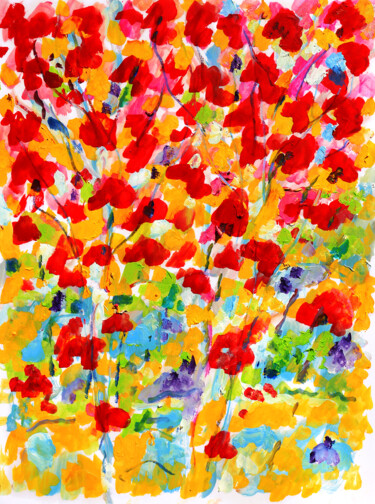 Painting titled "Rideau de fleurs ro…" by Jean Mirre, Original Artwork, Oil