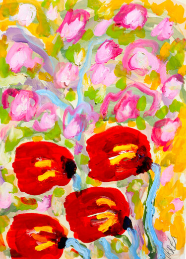 Peinture intitulée "Danse des fleurs" par Jean Mirre, Œuvre d'art originale, Huile