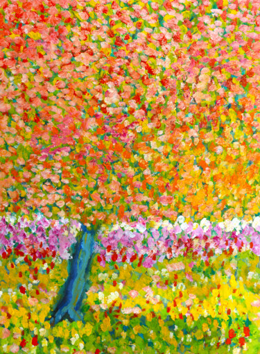 Картина под названием "Tree and flowers" - Jean Mirre, Подлинное произведение искусства, Масло