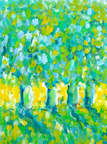 Картина под названием "Checkered trees" - Jean Mirre, Подлинное произведение искусства, Масло