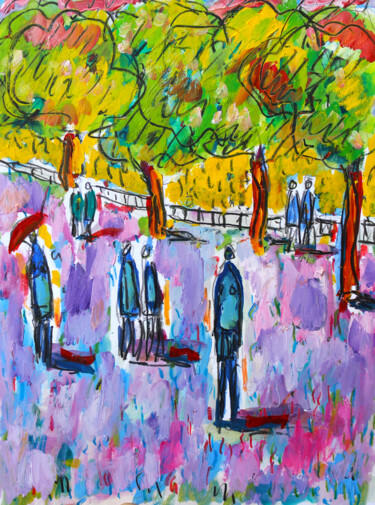 Painting titled "Au parc" by Jean Mirre, Original Artwork, Oil