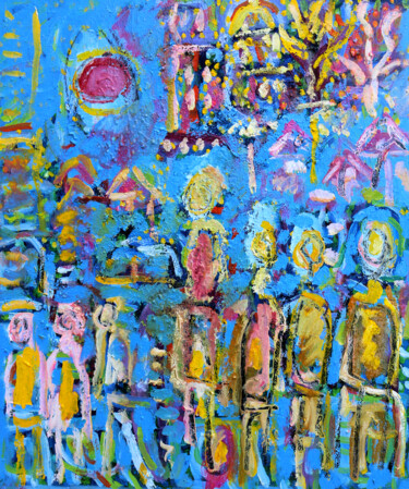 Peinture intitulée "Gilets jaunes" par Jean Mirre, Œuvre d'art originale, Huile Monté sur Châssis en bois