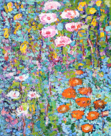 Painting titled "Le jardin d'Alice…" by Jean Mirre, Original Artwork, Oil Mounted on Wood Stretcher frame