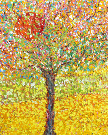 Painting titled "Printemps en Norman…" by Jean Mirre, Original Artwork, Oil Mounted on Wood Stretcher frame