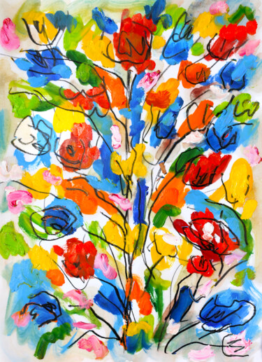 Painting titled "Les fleurs du bien1" by Jean Mirre, Original Artwork, Oil