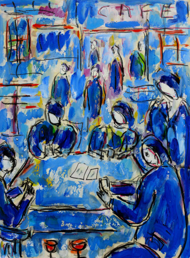 Painting titled "Café de Pagnol" by Jean Mirre, Original Artwork, Oil