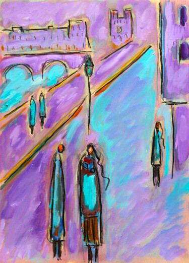 Pittura intitolato "Paris violet" da Jean Mirre, Opera d'arte originale, Olio