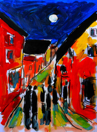 Malerei mit dem Titel "Some kind of moon" von Jean Mirre, Original-Kunstwerk, Öl