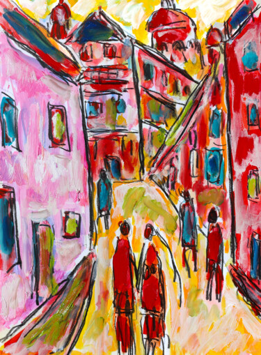Peinture intitulée "Dimanche en ville1" par Jean Mirre, Œuvre d'art originale, Huile
