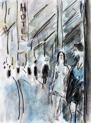 Peinture intitulée "Rue St Denis" par Jean Mirre, Œuvre d'art originale, Huile