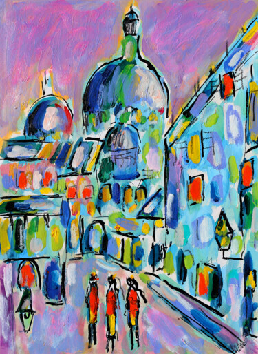 Painting titled "Downtown1" by Jean Mirre, Original Artwork, Oil