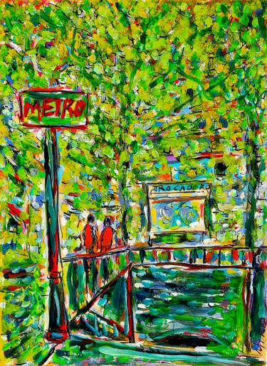 Peinture intitulée "Métro Trocadéro2" par Jean Mirre, Œuvre d'art originale, Huile