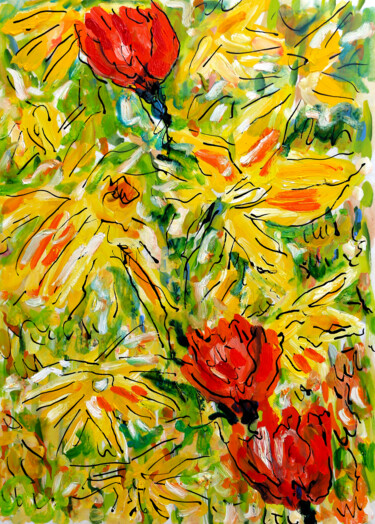 Malerei mit dem Titel "Fleurs de Tanger" von Jean Mirre, Original-Kunstwerk, Öl