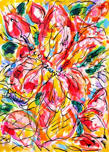 Peinture intitulée "Bonheur des fleurs" par Jean Mirre, Œuvre d'art originale, Huile