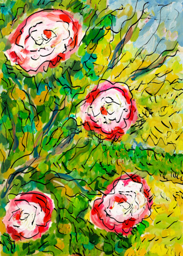 Painting titled "Camélias roses" by Jean Mirre, Original Artwork, Oil