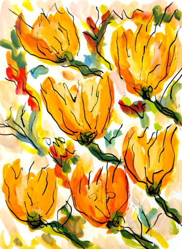 Painting titled "Tulipes de Savoie" by Jean Mirre, Original Artwork, Oil