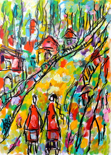 Peinture intitulée "Village lovers" par Jean Mirre, Œuvre d'art originale, Huile