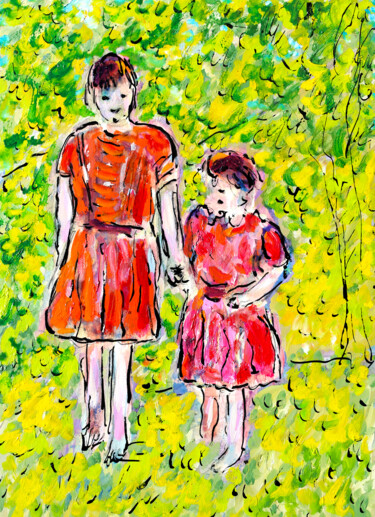 Peinture intitulée "Petites sœurs" par Jean Mirre, Œuvre d'art originale, Huile