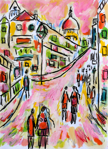 Malerei mit dem Titel "Rue des amoureux" von Jean Mirre, Original-Kunstwerk, Öl