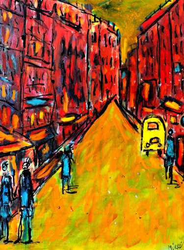 Painting titled "Rue Lepic1" by Jean Mirre, Original Artwork, Oil