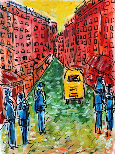 Картина под названием "Camion jaune" - Jean Mirre, Подлинное произведение искусства, Масло