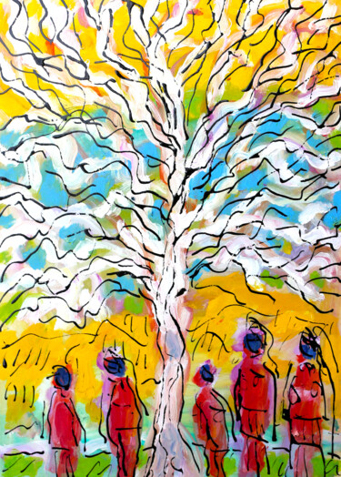 Painting titled "Auprès de mon arbre2" by Jean Mirre, Original Artwork, Oil