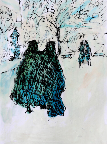 Schilderij getiteld "Dans la neige" door Jean Mirre, Origineel Kunstwerk, Olie