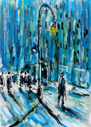 Schilderij getiteld "NYC shadows" door Jean Mirre, Origineel Kunstwerk, Olie