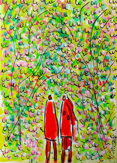 Картина под названием "Amour et arbres" - Jean Mirre, Подлинное произведение искусства, Масло