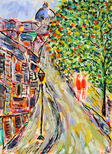 Malerei mit dem Titel "Love in Montmartre" von Jean Mirre, Original-Kunstwerk, Öl