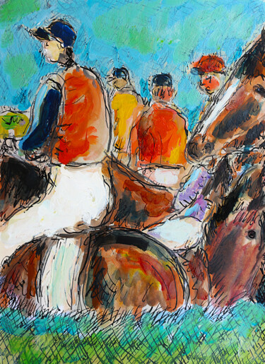 Pintura intitulada "Les jockeys de Degas" por Jean Mirre, Obras de arte originais, Óleo
