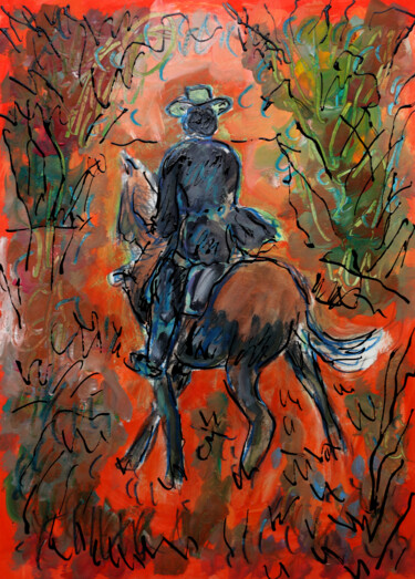 Painting titled "Lonesome cowboy" by Jean Mirre, Original Artwork, Oil