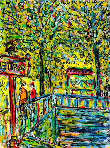 Painting titled "Station Trocadéro" by Jean Mirre, Original Artwork, Oil