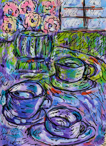 Peinture intitulée "Café agité" par Jean Mirre, Œuvre d'art originale, Huile