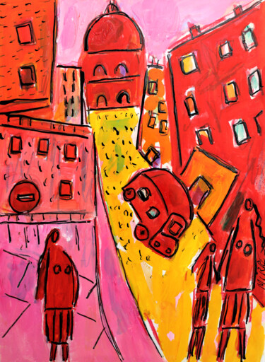 Pintura titulada "Paris rouge1" por Jean Mirre, Obra de arte original, Oleo