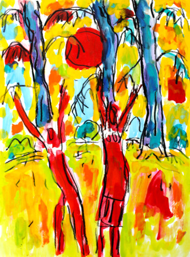 Peinture intitulée "Fête du soleil" par Jean Mirre, Œuvre d'art originale, Huile