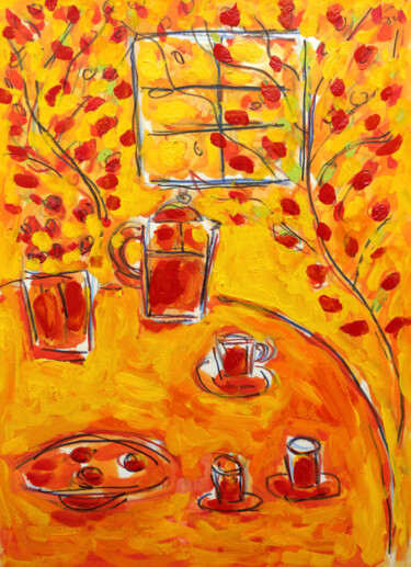 Painting titled "Café orange" by Jean Mirre, Original Artwork, Oil