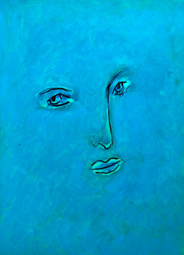 Painting titled "Regard bleu" by Jean Mirre, Original Artwork, Oil