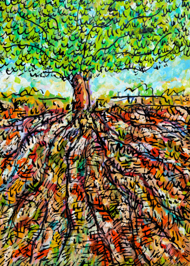 Peinture intitulée "Feuilles et racines" par Jean Mirre, Œuvre d'art originale, Huile