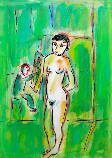 Malerei mit dem Titel "Jeune modèle" von Jean Mirre, Original-Kunstwerk, Öl
