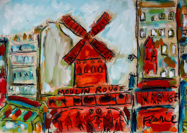 Pintura titulada "Moulin Rouge" por Jean Mirre, Obra de arte original, Oleo