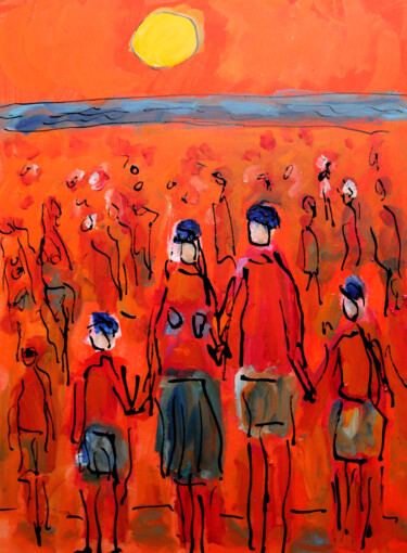 Pittura intitolato "Famille à la plage" da Jean Mirre, Opera d'arte originale, Olio