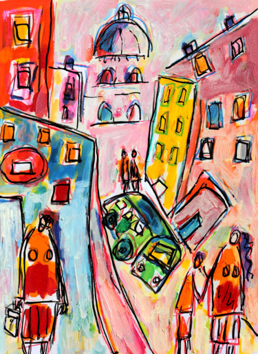 Картина под названием "Ville couleurs" - Jean Mirre, Подлинное произведение искусства, Масло